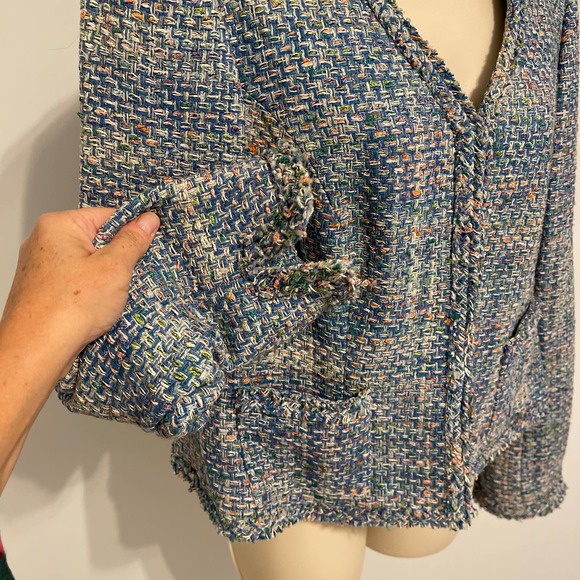 Earl Rutenberg Vintage 100% Silk Multi-color Woven Open Jacket Large - Picture 3 of 12